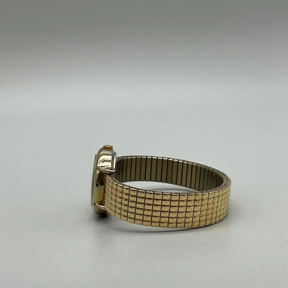 Vintage Timex Indiglo Womens Watch 25mm White Dial Gold Tone Stretch Band